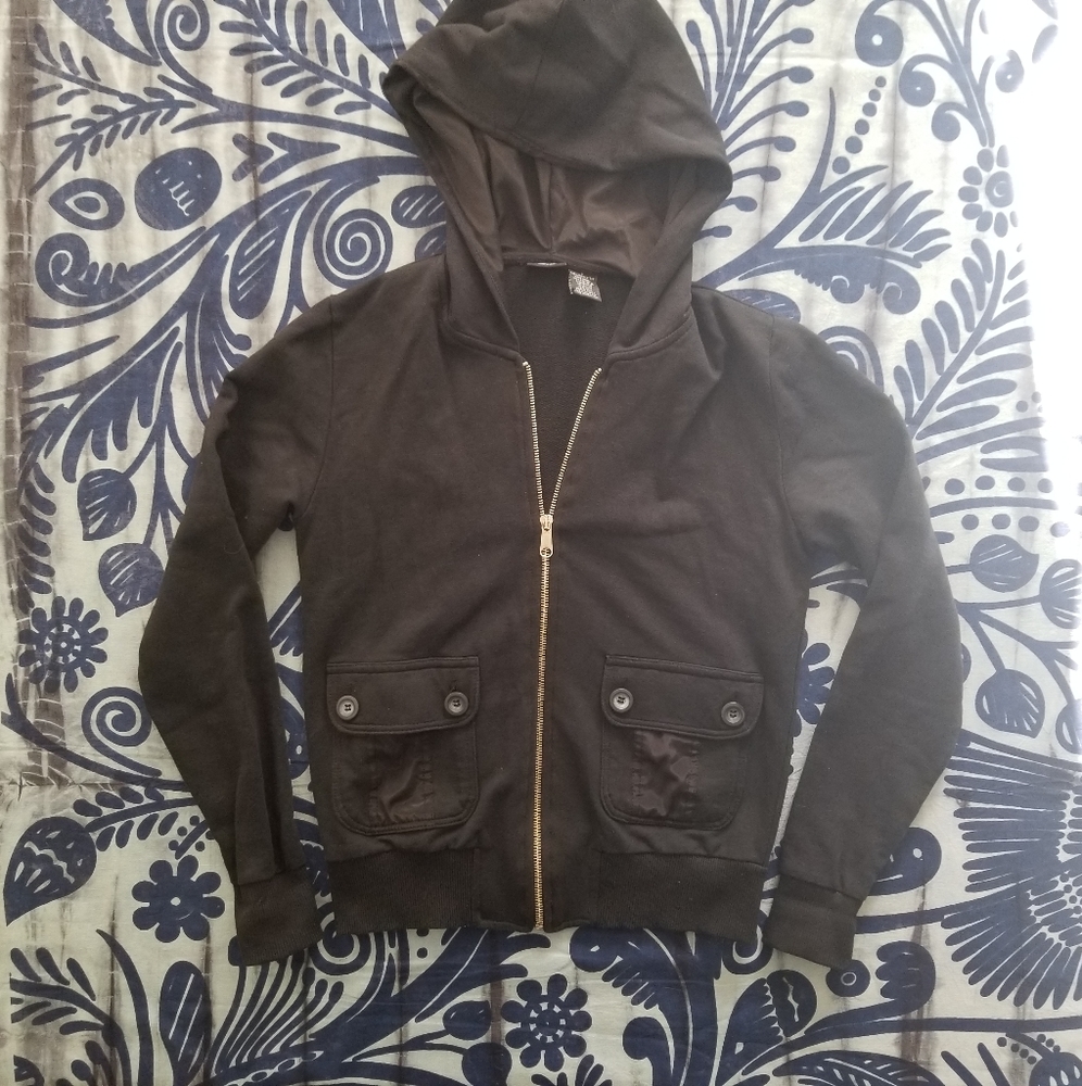 Black hoodie with front pocket detail